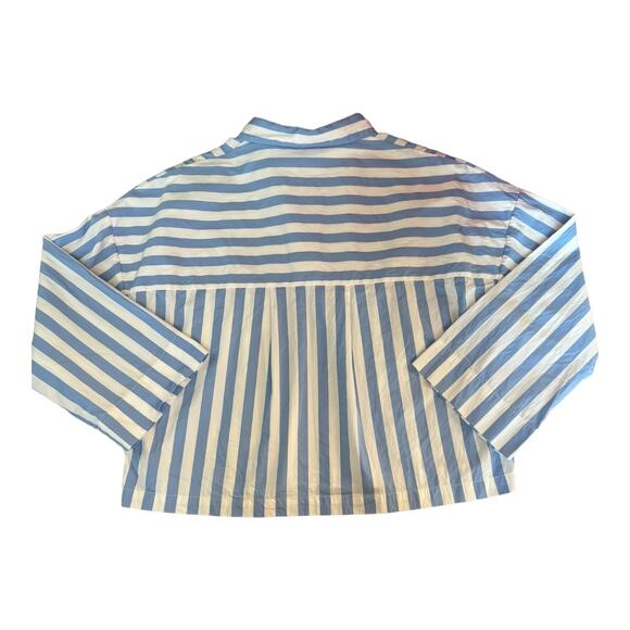 Kule The Keaton Crop Button Down Shirt white & sky blue size small - Picture 8 of 14